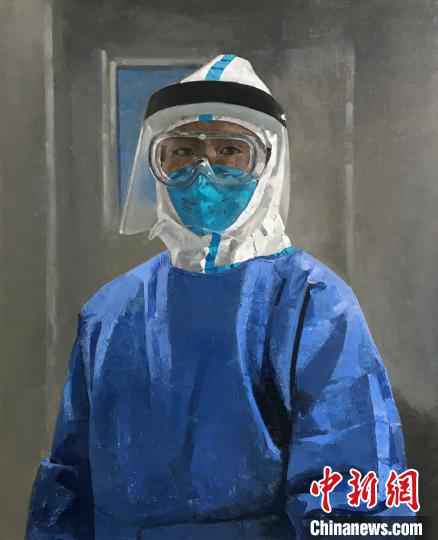 孙洪敏新作《逆行的天使》,受访者供图。 受访者供图 摄  讴歌疫情英雄 知名油画家孙洪敏画了一幅最美女孩